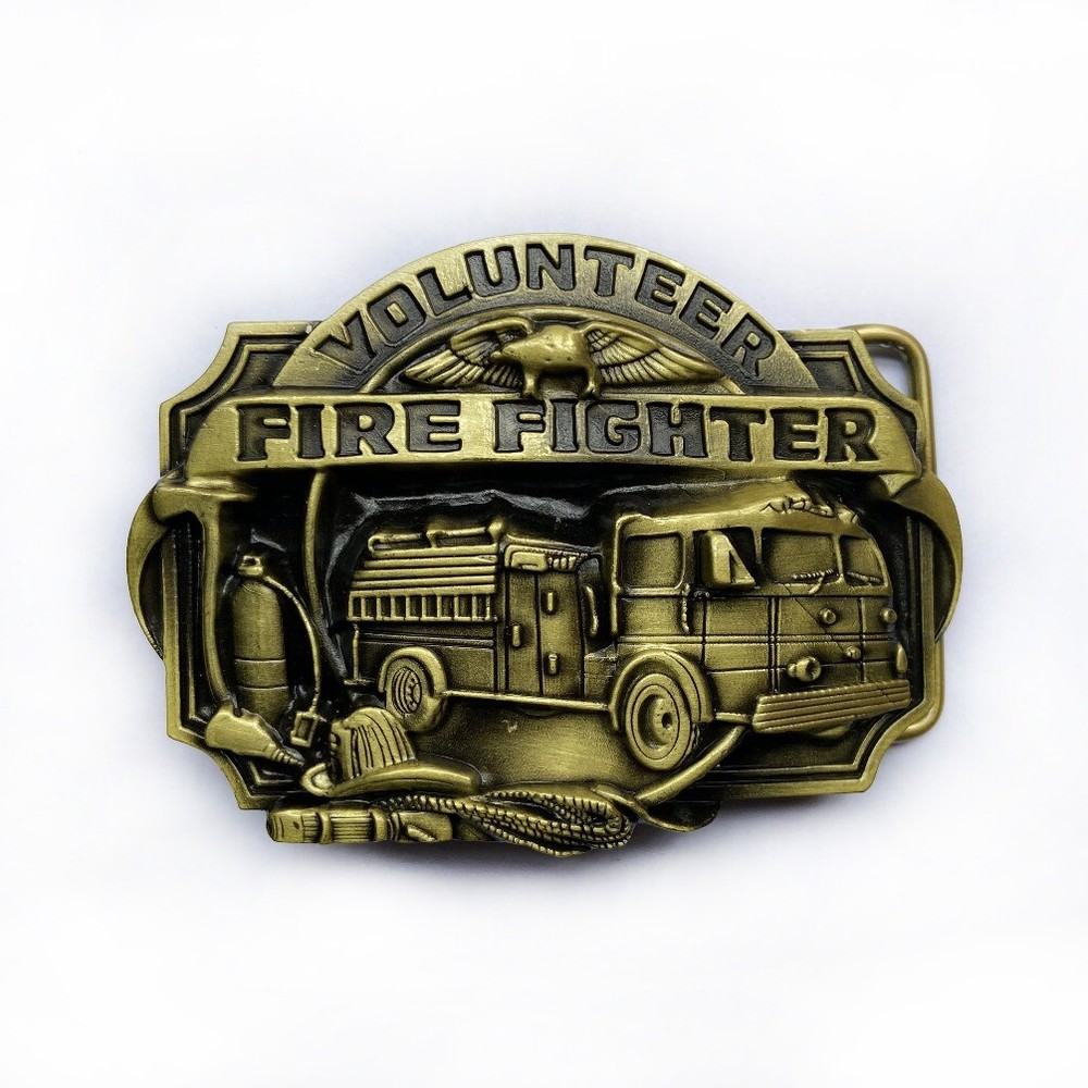 Western Cowboy Belt Buckle for Men USA Retro Rodeo Wear - Volunteer Fire Fighter