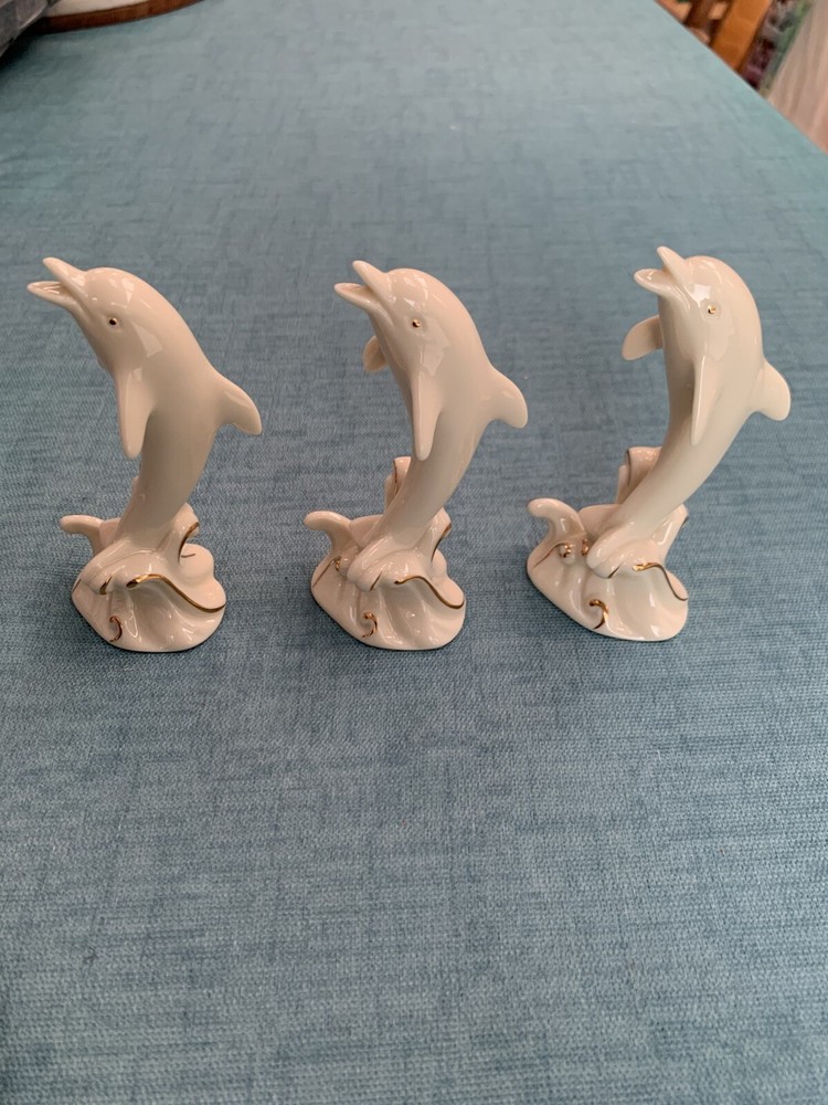 VINTAGE 3 LENOX PORCELAIN FIGURINE SET DOLPHIN FIGURINE DESIGN