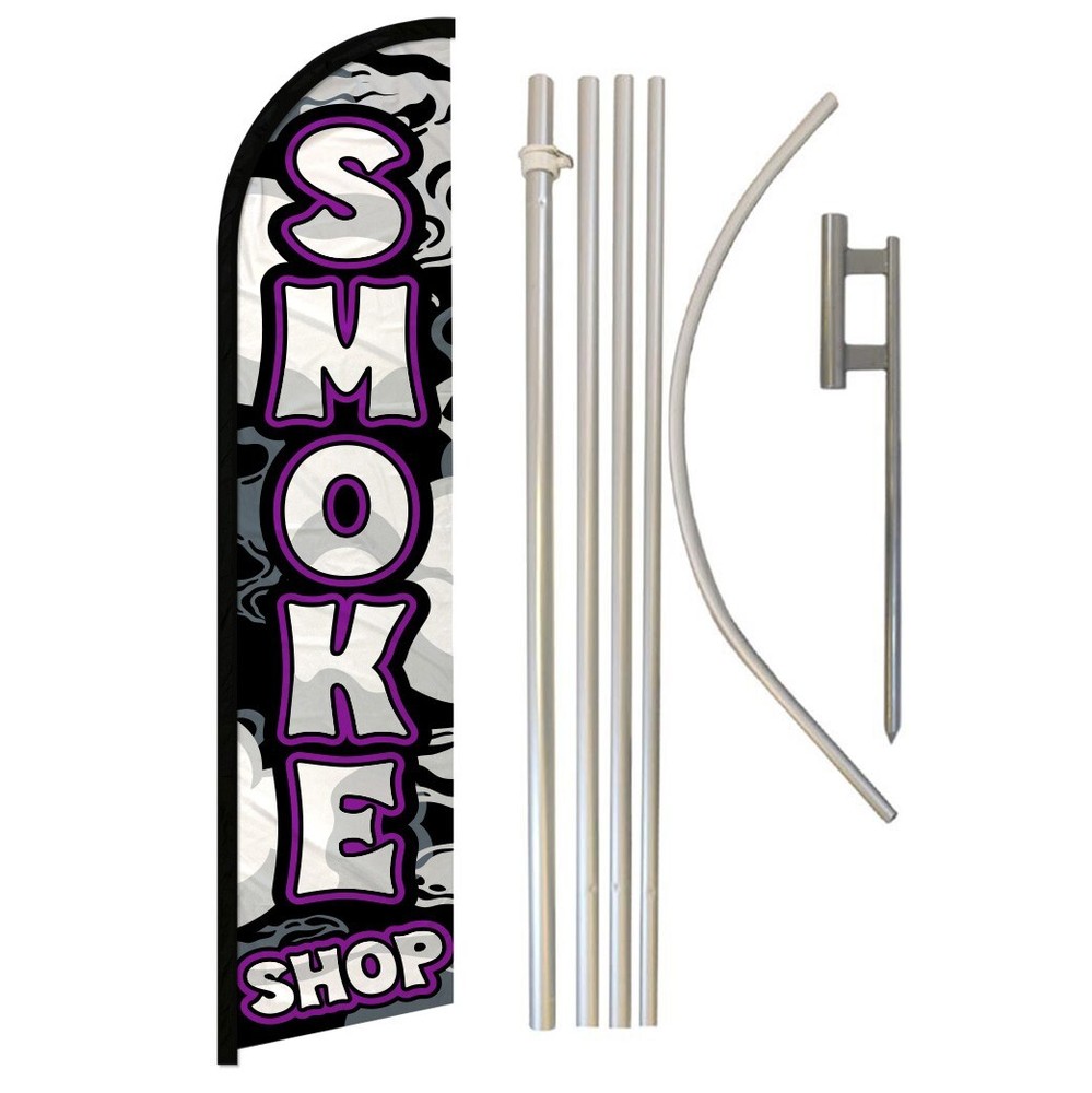 Smoke Shop Full Curve Windless Swooper Flag & Pole Kit Dispensary SMOKE