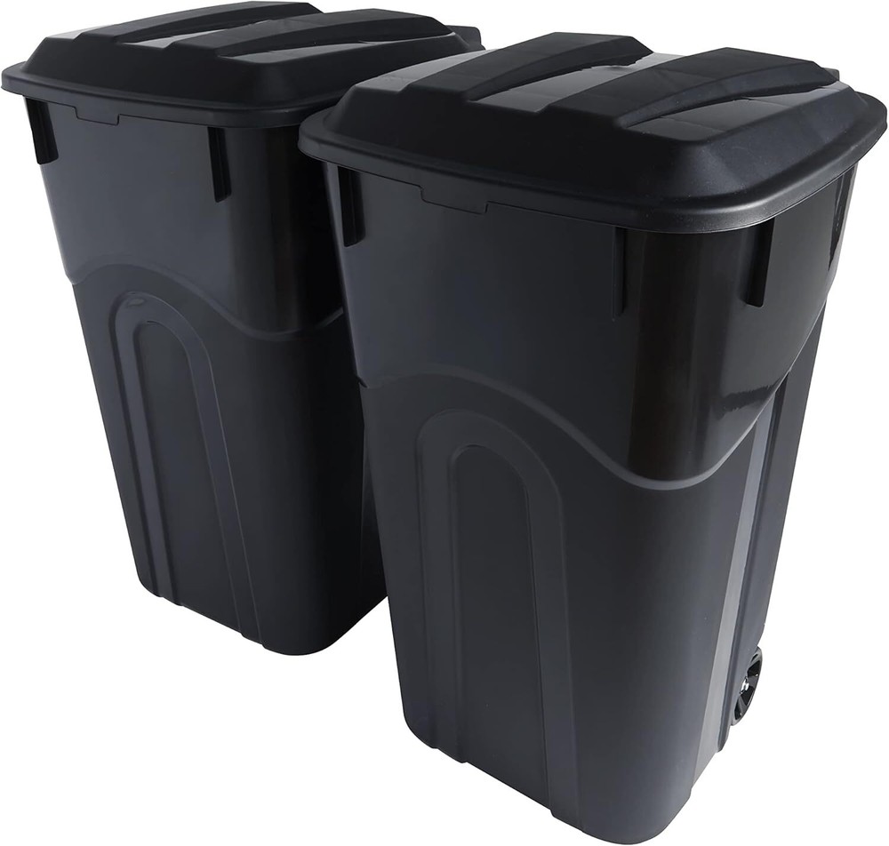 32 Gallon - 2 Pack Wheeled Outdoor Garbage Trash Can Bin with Lid and Handles