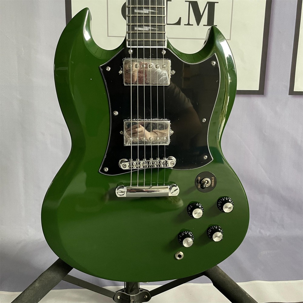Custom SG Green Electric Guitar Mahogany Body HH Pickup Chrome Hardware 6 String
