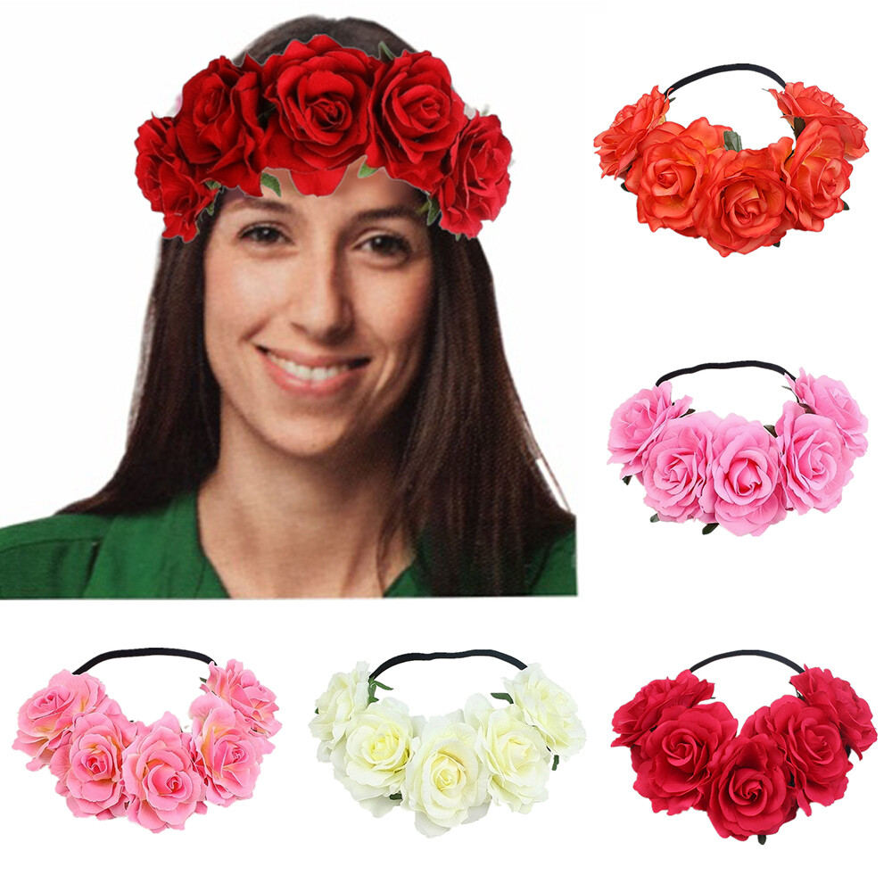 Hair Accessories Faux Rose Wedding Wreaths Big Rose Flower Hairband Headpiece