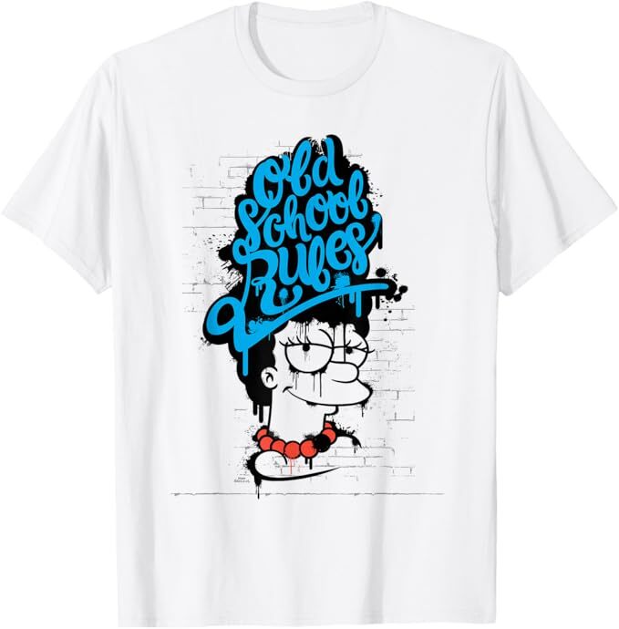 The Simpsons Marge Old School Rules Graffiti T-shirt Men's White XL Size