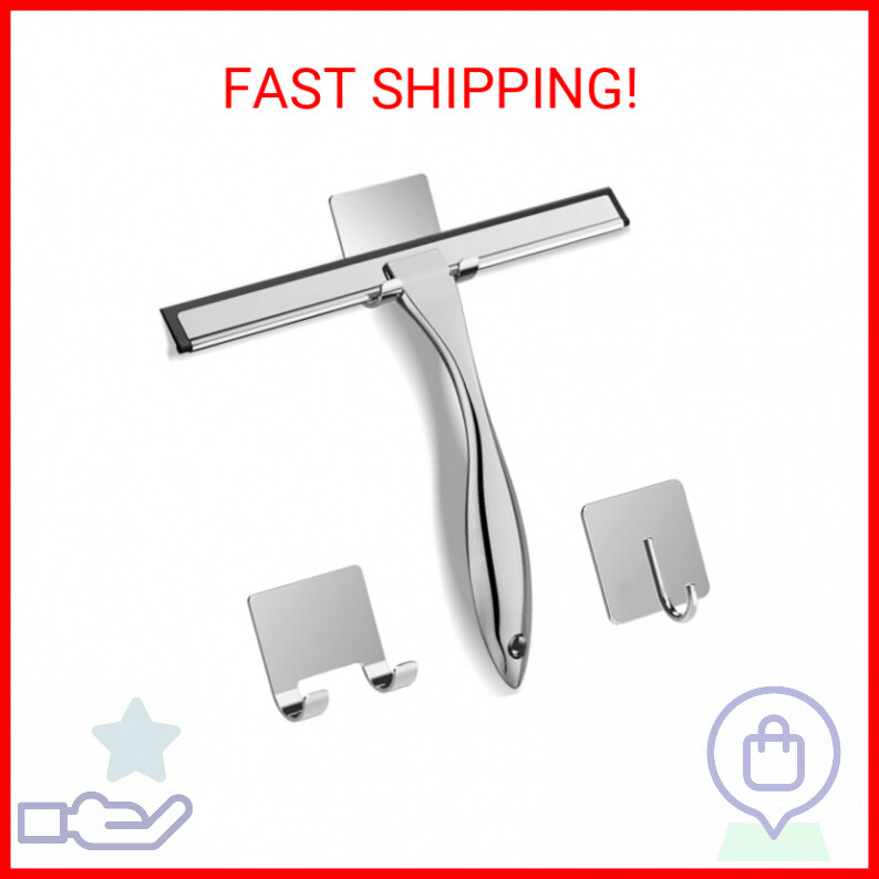 All-Purpose Stainless Steel Shower Squeegee for Shower Glass Door with 2 Adhesiv