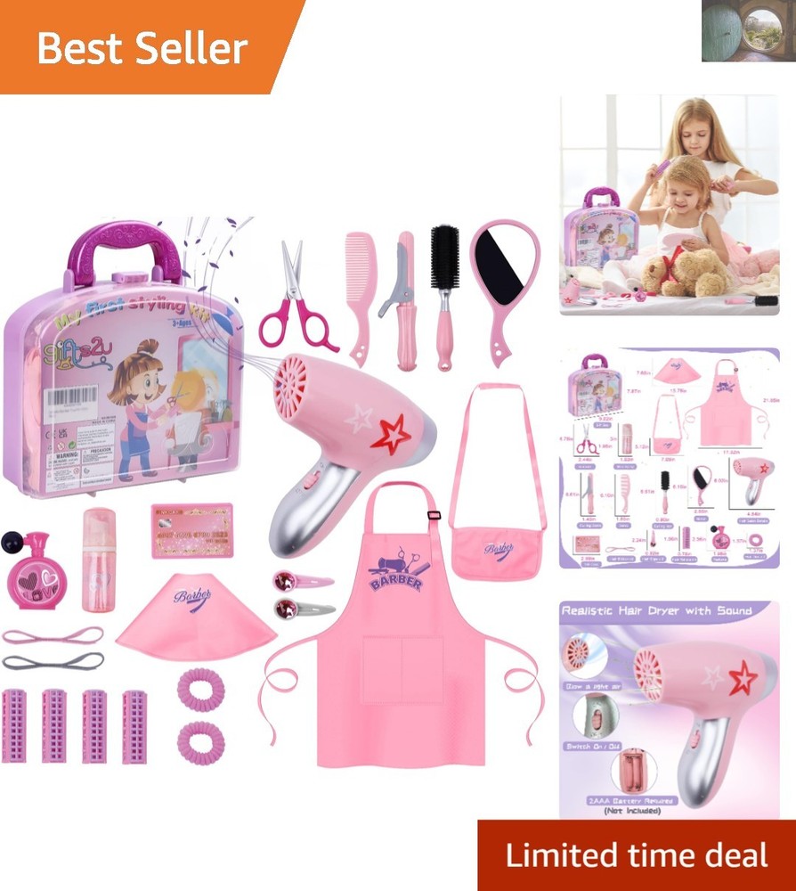 Pretend Play Hair Styling Set for Girls - 23 Pcs with Blow Dryer & Accessories