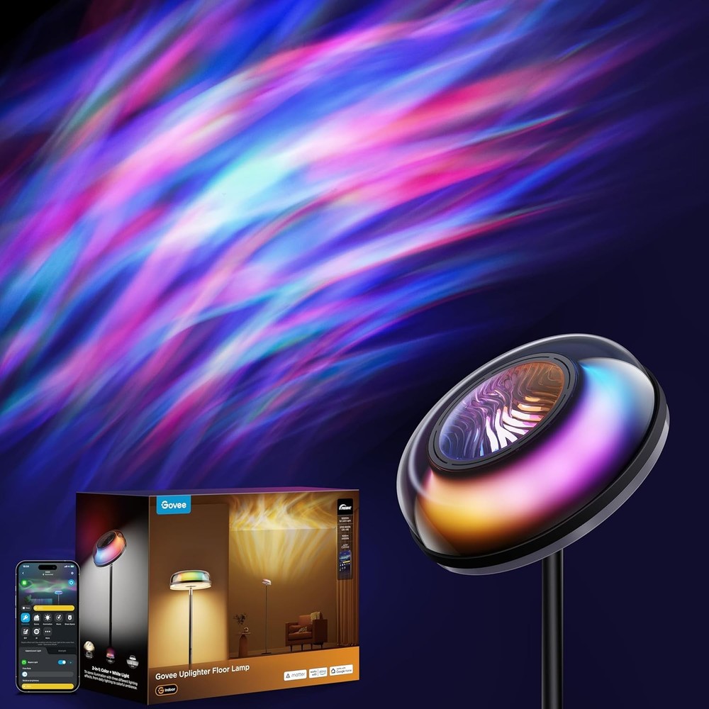Govee Uplighter Floor Lamp for Living Room, RGBIC Ripple Projector, Smart Floor