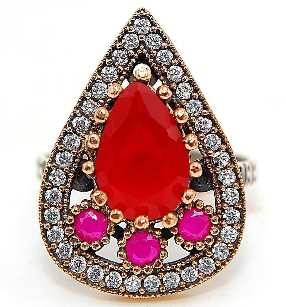 Ottoman Empire 4CT Garnet Topaz 925 Sterling Silver Ring Size 7.5 H1-8