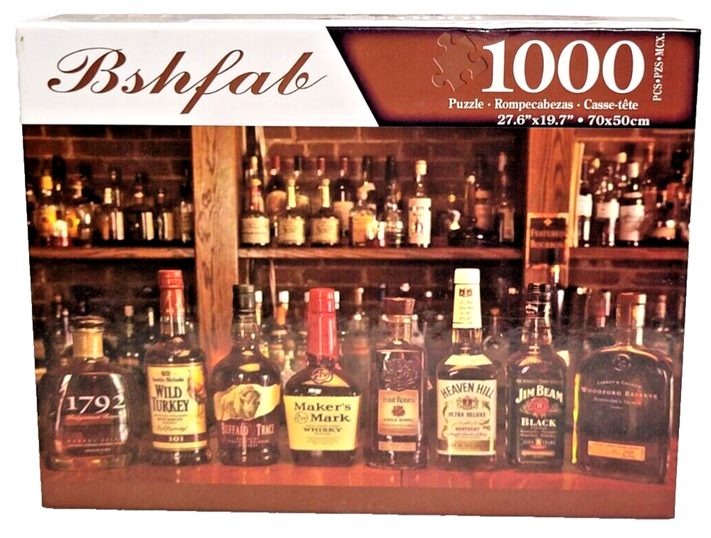 Bshfab 1000 Piece Whiskey Liquor Bar Bottles Wood Jigsaw Puzzle