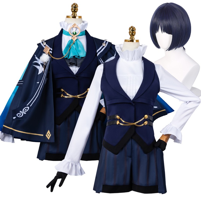 Genshin Impact Wanderer Scaramouche Cosplay Costume Balladeer Hat Wig Full Sets