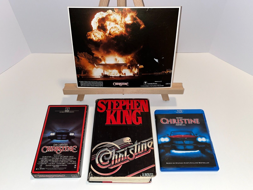 CHRISTINE - Stephen King / John Carpenter '83-Book, VHS, Blu Ray, Lobby Card LOT