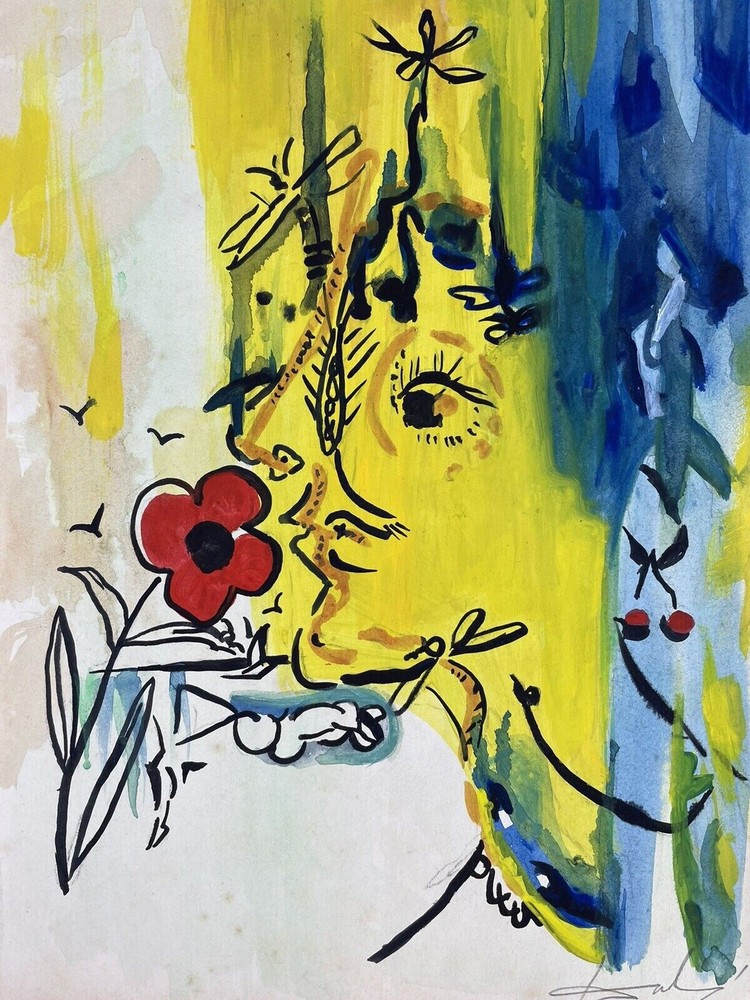 Original Salvador Dali Signed Drawing CoA on Vintage Paper