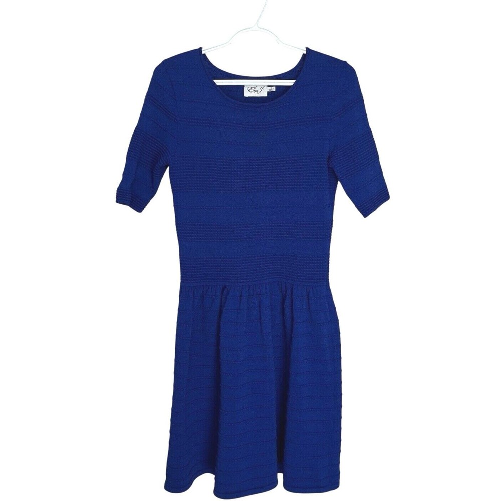 Eliza J | Royal Blue Fit & Flare Half Sleeve Sweater Midi Dress Medium Textured