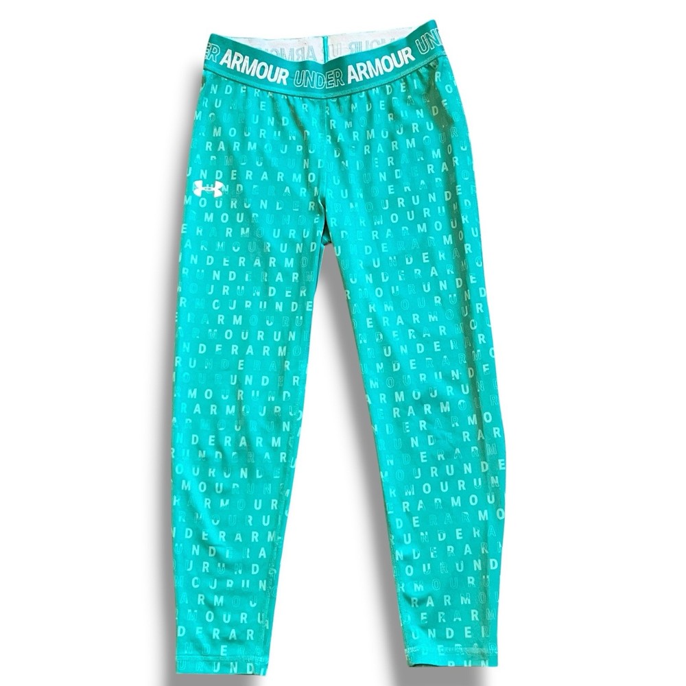 Under Armour Leggings Girls L Large Multi Cropped HeatGear Waistband Logo Pants