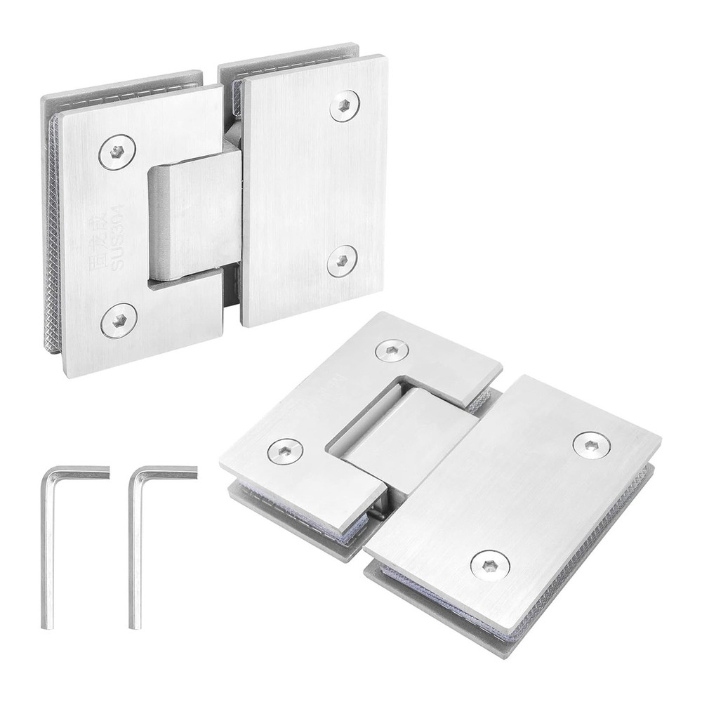 2-Pack Brushed Nickel Frameless 180° Glass Shower Door Hinges