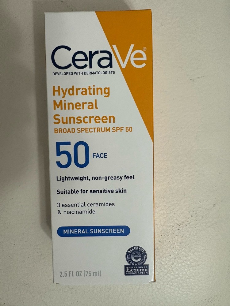 CeraVe SPF 50 Hydrating Mineral Sunscreen for Face 2.5 oz