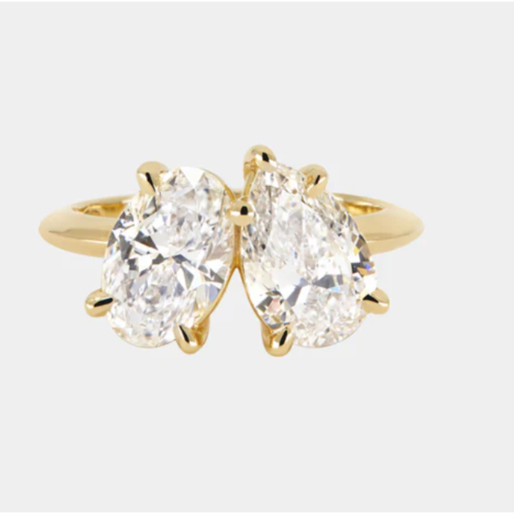 Wedding Rings 18k Yellow Gold Lab Created Diamond Pear/Oval 2 Carat IGI GIA  HRD