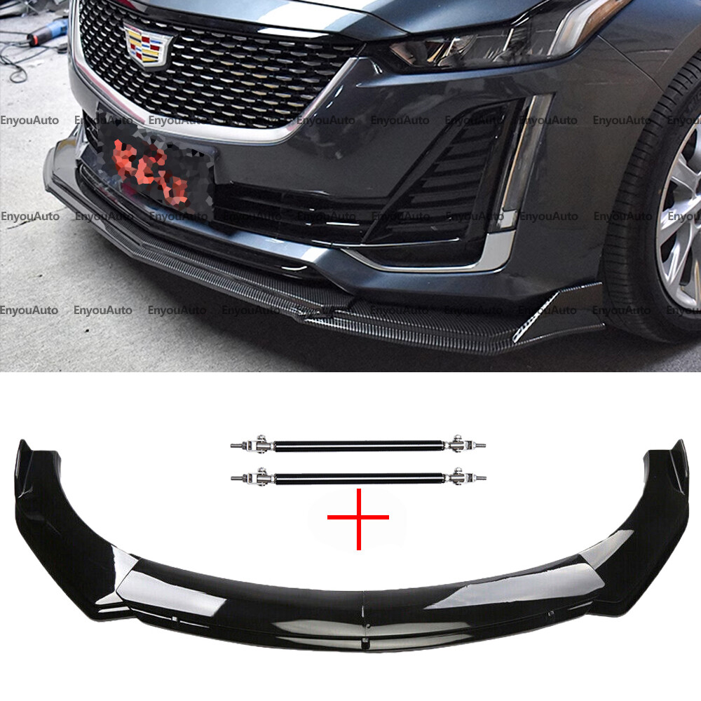 For Cadillac Escalade Front Bumper Lip Spoiler + Strut Rods Glossy Black