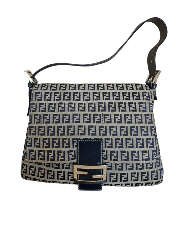 Fendi Zucchino Canvas Mama Forever Shoulder Bag in Black