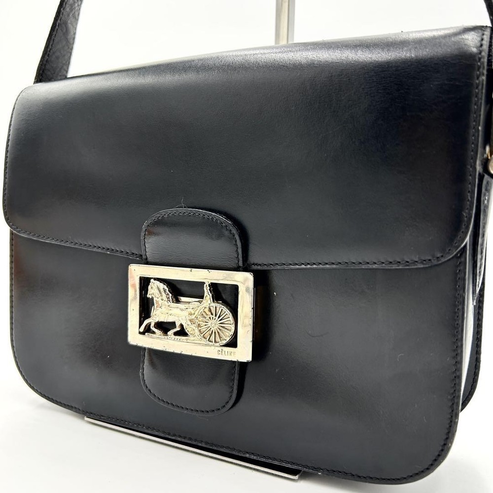 Celine Black Carriage Shoulder Bag with Gold Hardware