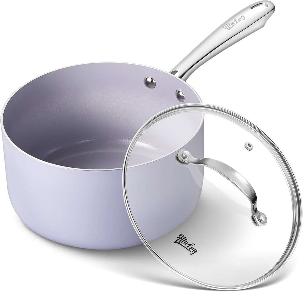 3QT Nonstick Ceramic Saucepan with Lid - Safe Stain-Resistant Small Cooking Pot