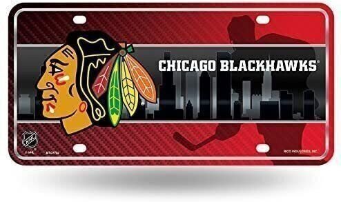 Chicago Blackhawks 6x12 Inch Metal License Plate with City Design