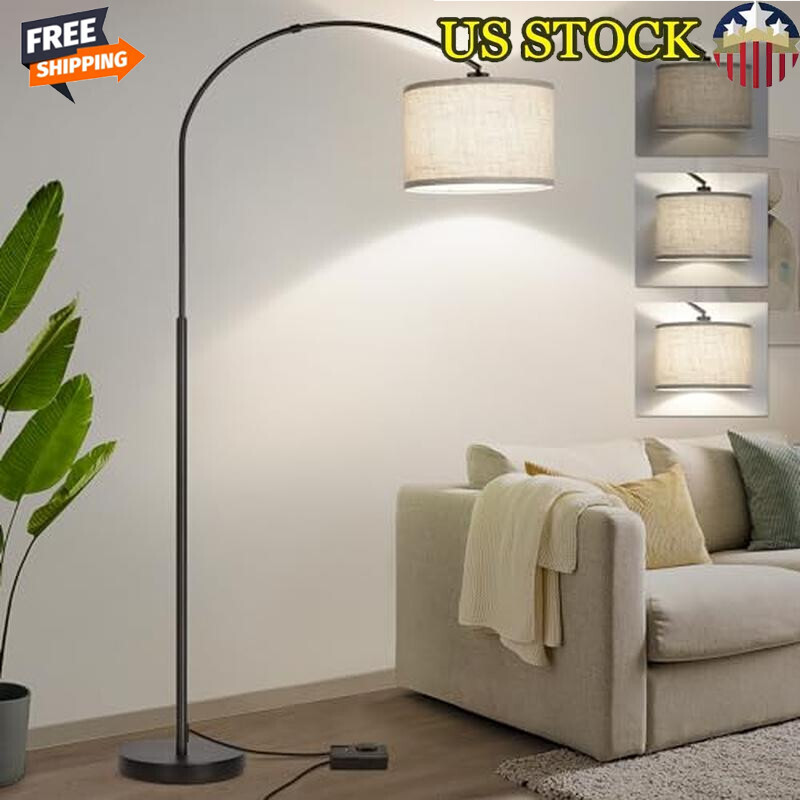 Dimmable Arc Floor Lamp with Adjustable Hanging Lampshade and Metal Base