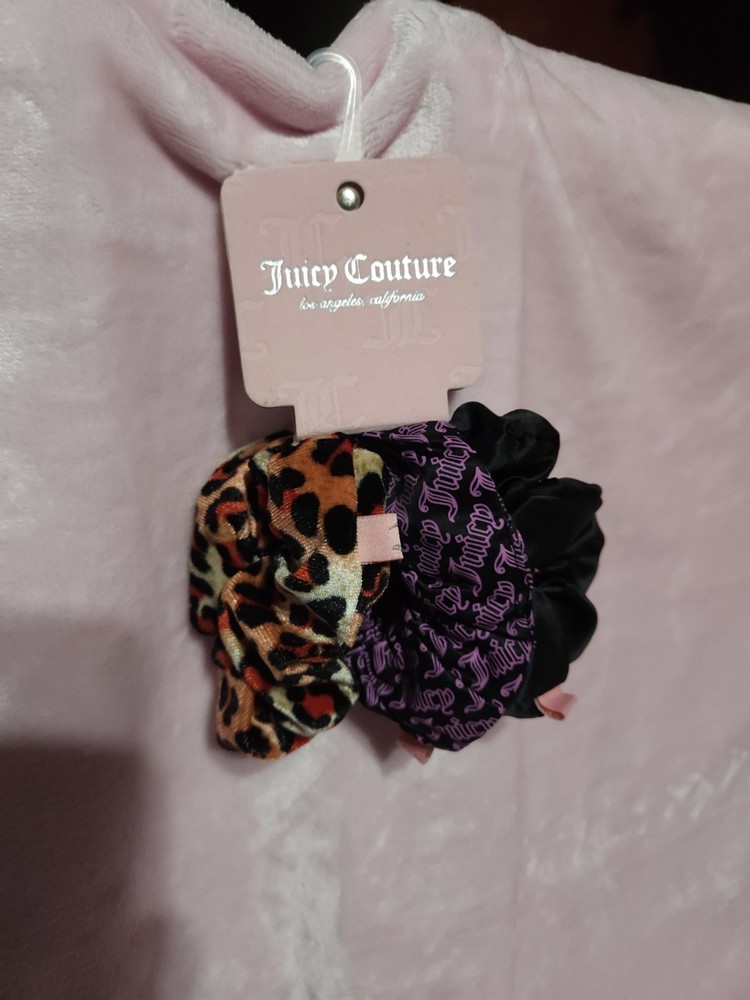Juicy Couture 3-Pack Soft Hair Scrunchies in Pink Black Purple