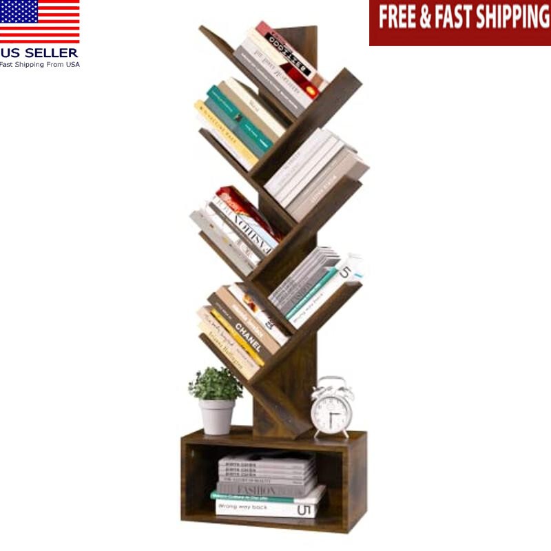 6-Tier Geometric Tree Bookshelf Books CDs Magazines Multimedia Storage New