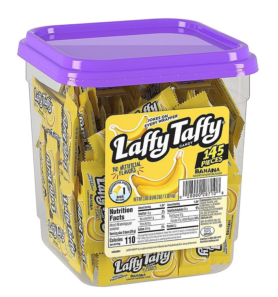Laffy Taffy Mini Banana Bar Candy Tub 49.3 oz. Bulk 145 Pc.