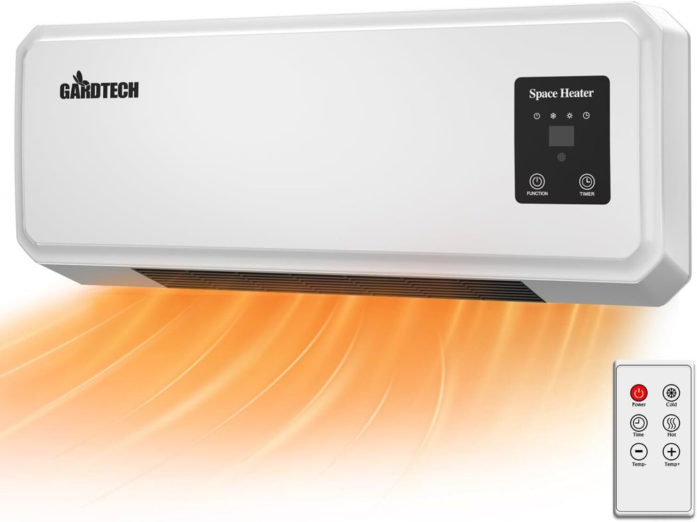 Wall Heater, Electric Space Heater for Bedroom 1500W, Remote Control, White