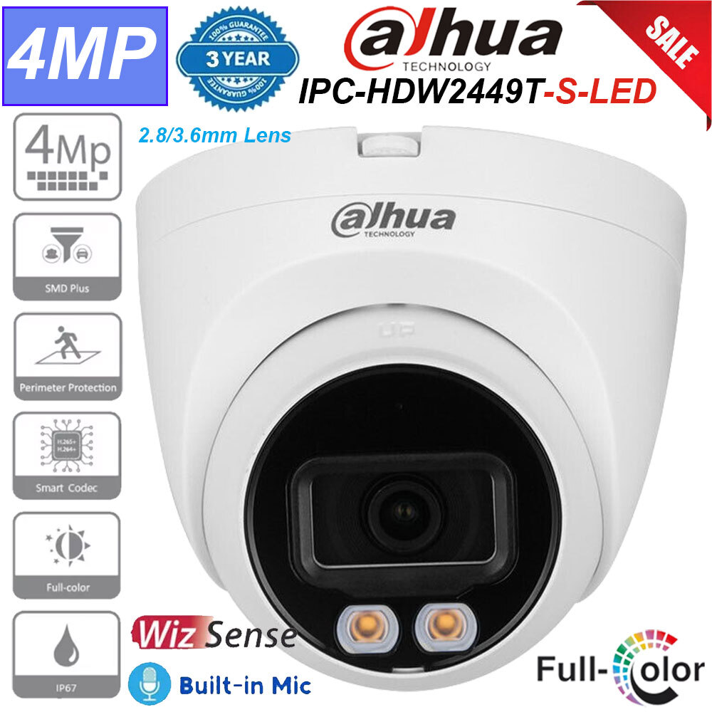 Dahua Wizsense IPC-HDW2449T-S-LED 4MP Night Full Color IP Camera PoE Smart Light