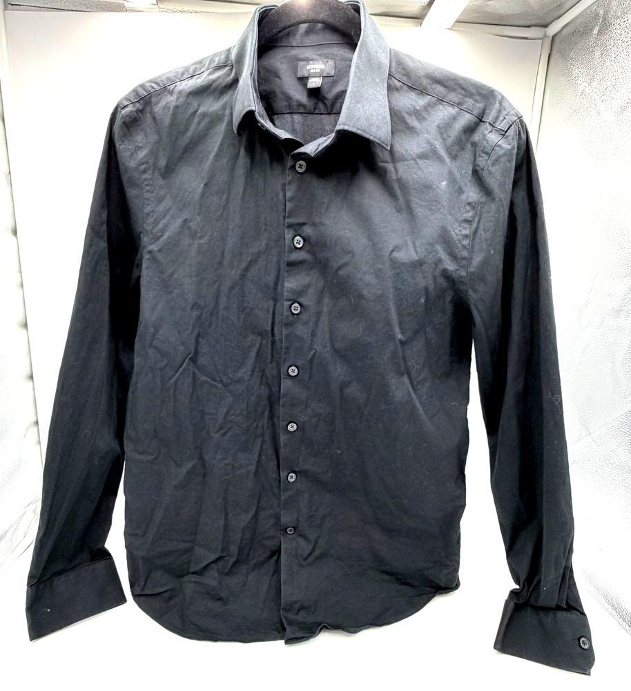 Express Men’s Dress Shirt Black Long Sleeve Slim 1MX Cotton Stretch Size Small