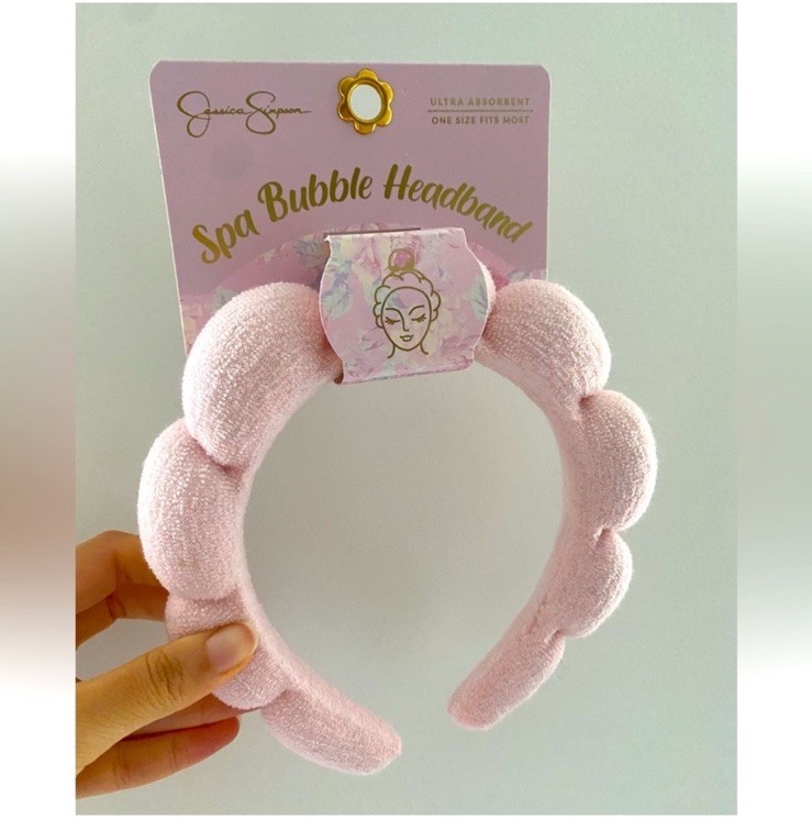 Jessica Simpson Pink Plush Spa Headband for Makeup & Face Washing NWT