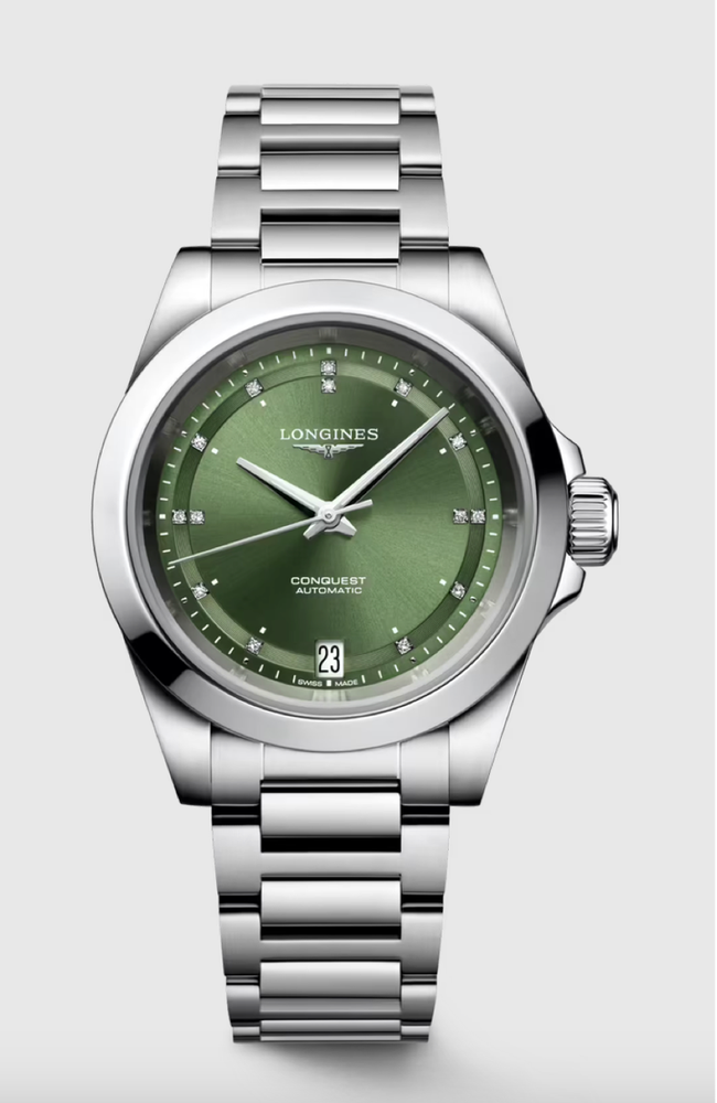Longines Conquest Diamond Indexes 34 MM Automatic Green Dial Watch L34304076