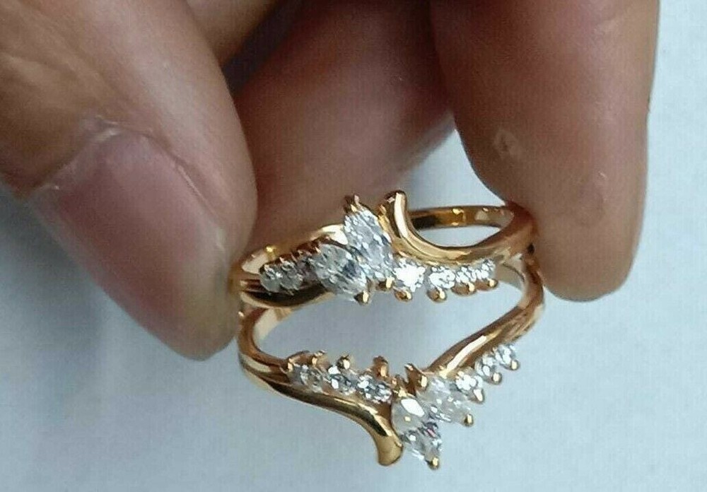 2Ct Marquise Cut Simulated Diamond Enhancer Band Ring In 14k Yellow Gold Plated