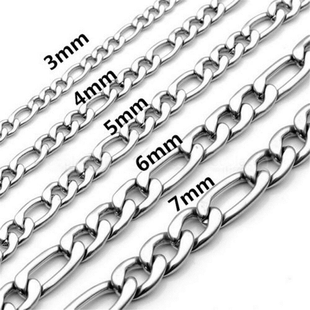 3-9mm Mens Silver Stainless Steel Figaro Chain Link Necklace 18