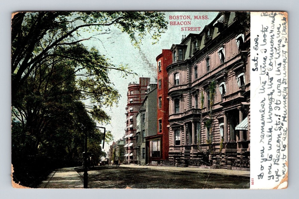 Boston MA-Massachusetts, Residential District Beacon Street Vintage Postcard