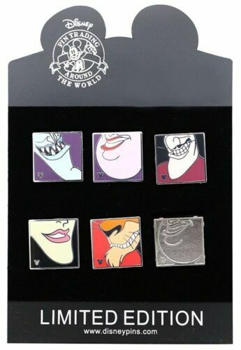 2017 Disney WDW Hidden Mickey Smiling Villains Pin Set - Maleficent Scar & More