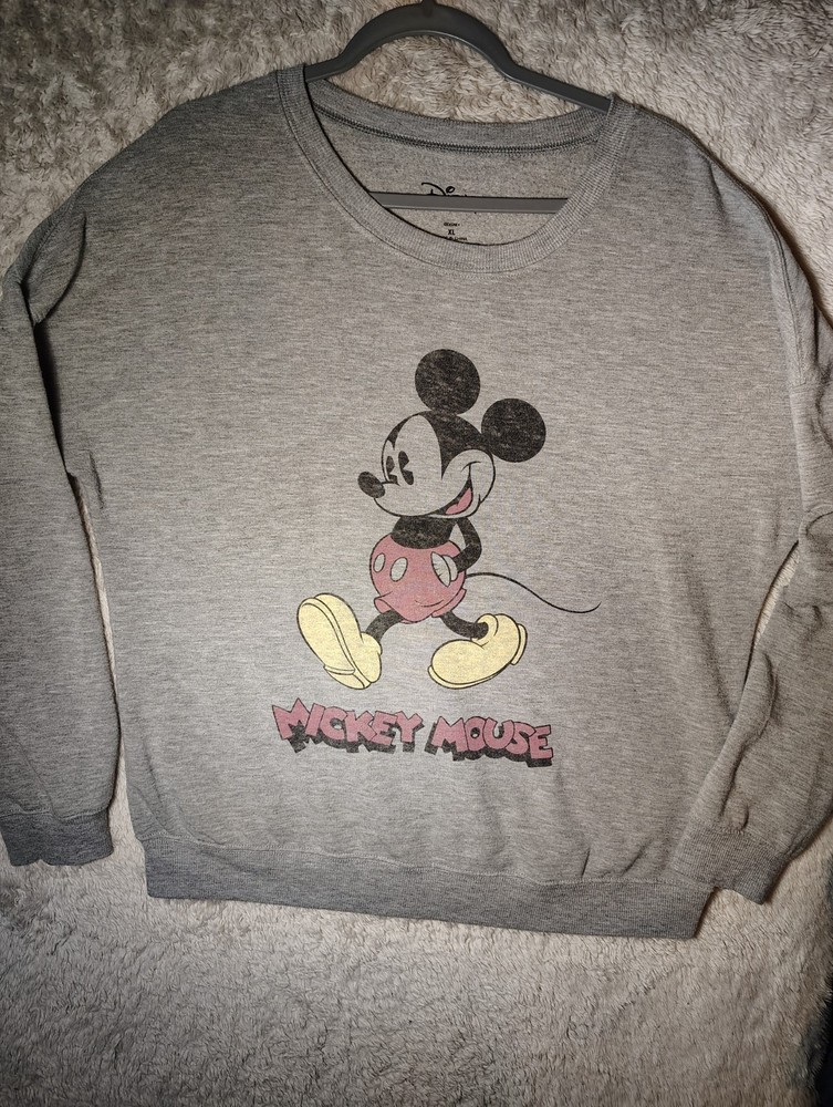 Disney Women's XL Mickey Mouse Distressed Gray Pullover Sweatshirt very soft
