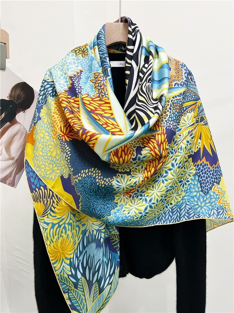 Sallys Zebra Floral Print Silk Square Scarf Shawl Hijab 53