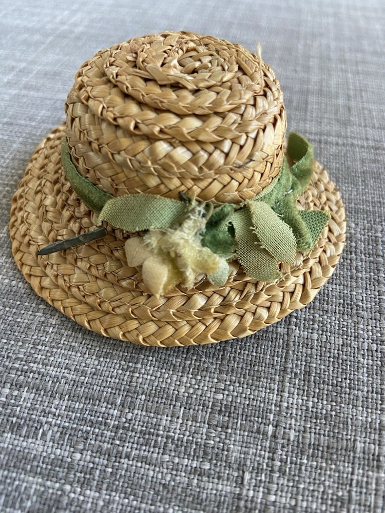 Vintage Straw Hat w/ Flock Flowers for 8