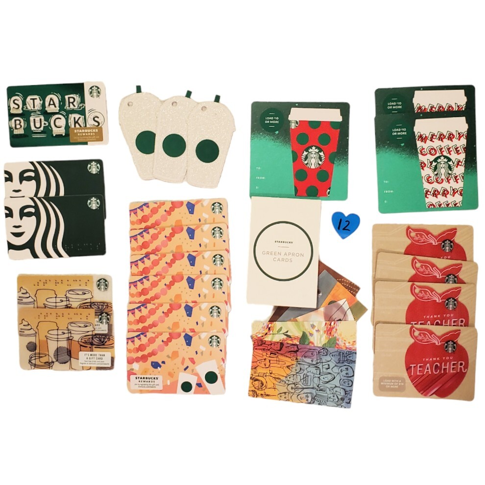 Starbucks Gift Card LOT 12 Die-Cut Cold & Hot Cup Barista Green Aprin Cards HTF-image