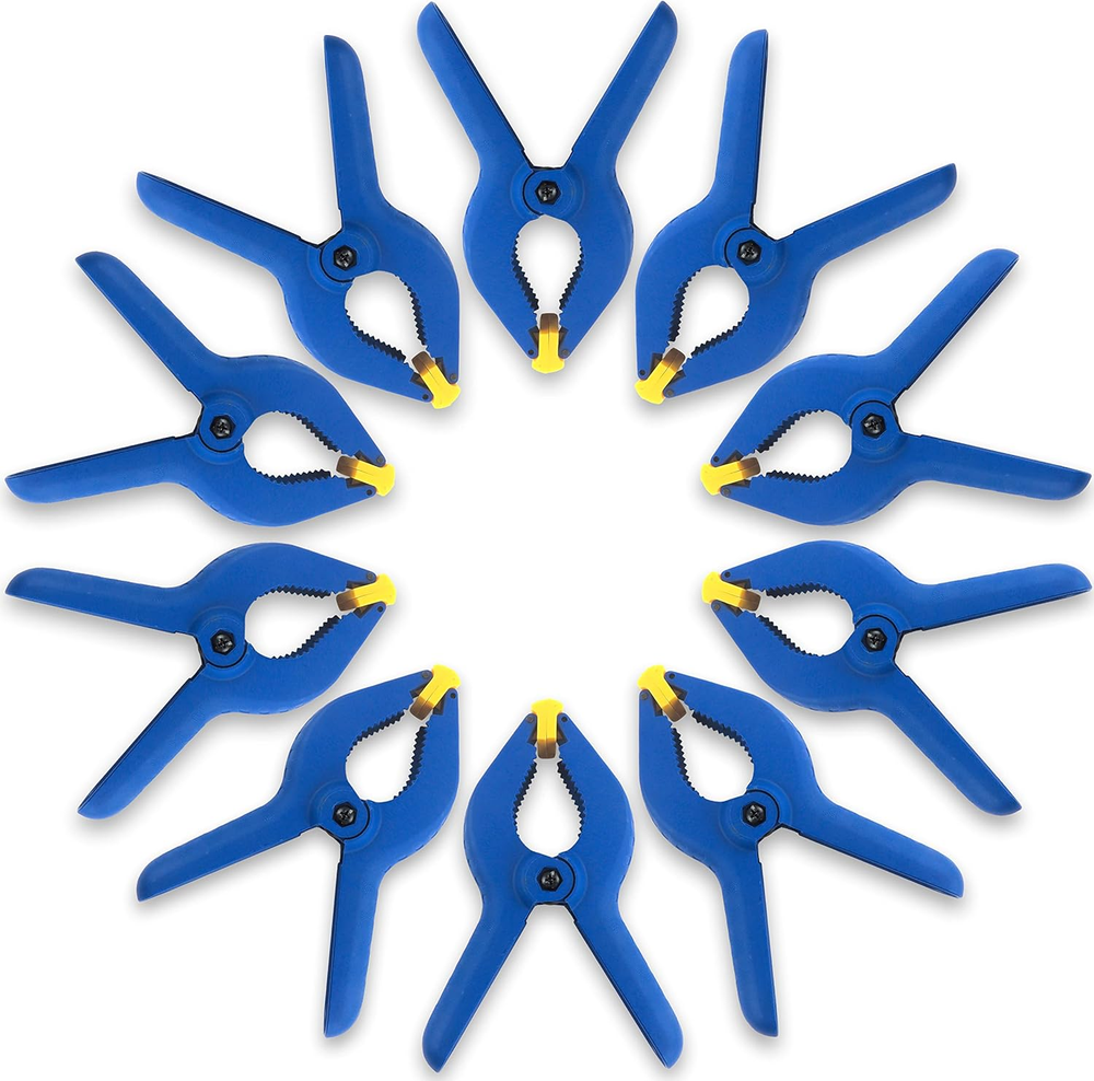 10-Piece Nylon Spring Clamps with Non-Marring Swivel Pads for Woodworking
