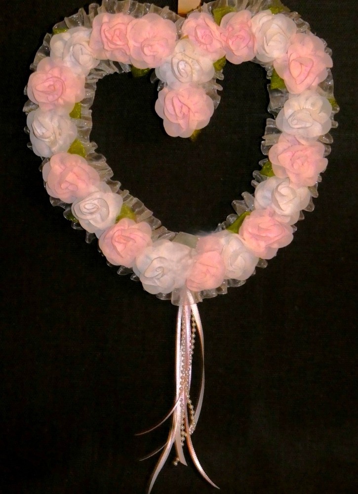 Pink and White Rose Wreath Chiffon Organza Roses
