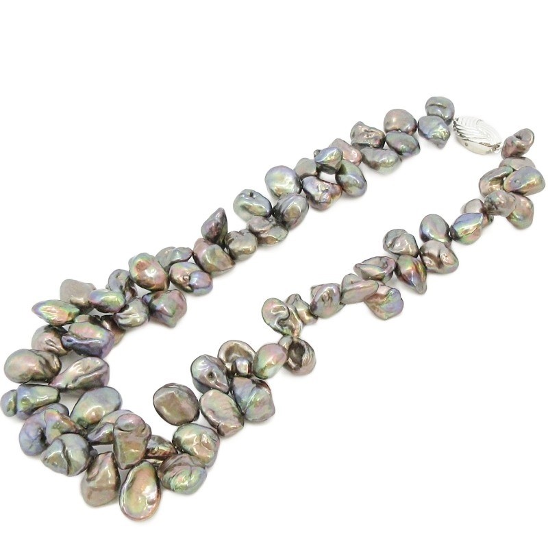 Y0222 Poppy pearl necklace choker accessory peacock green mustard SILVER engrave