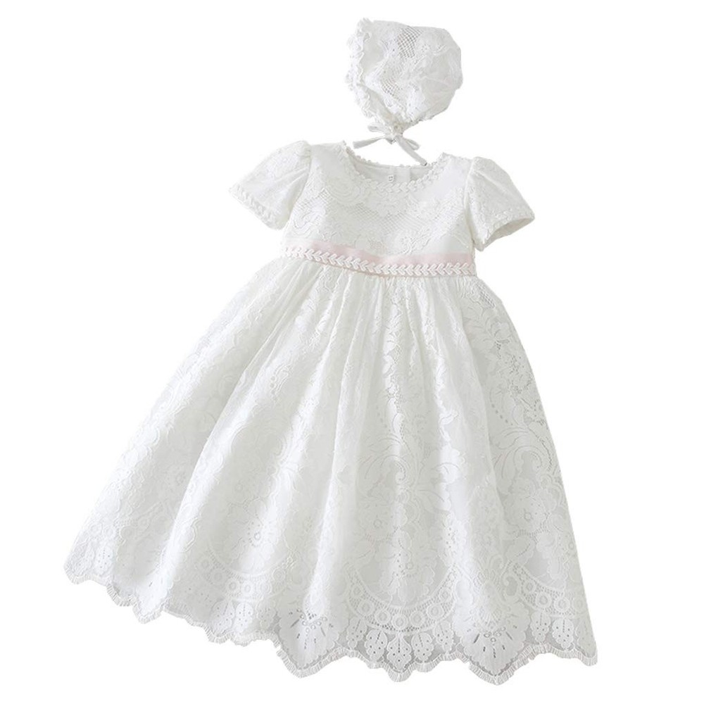 Baby Girls Embroidered Empire Waist Christening Gown Baptism Dress with Lace ...