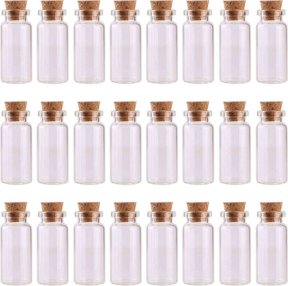 24PCS 10Ml Glass Bottles Mini Vials with Cork Stoppers for DIY Decoration and We