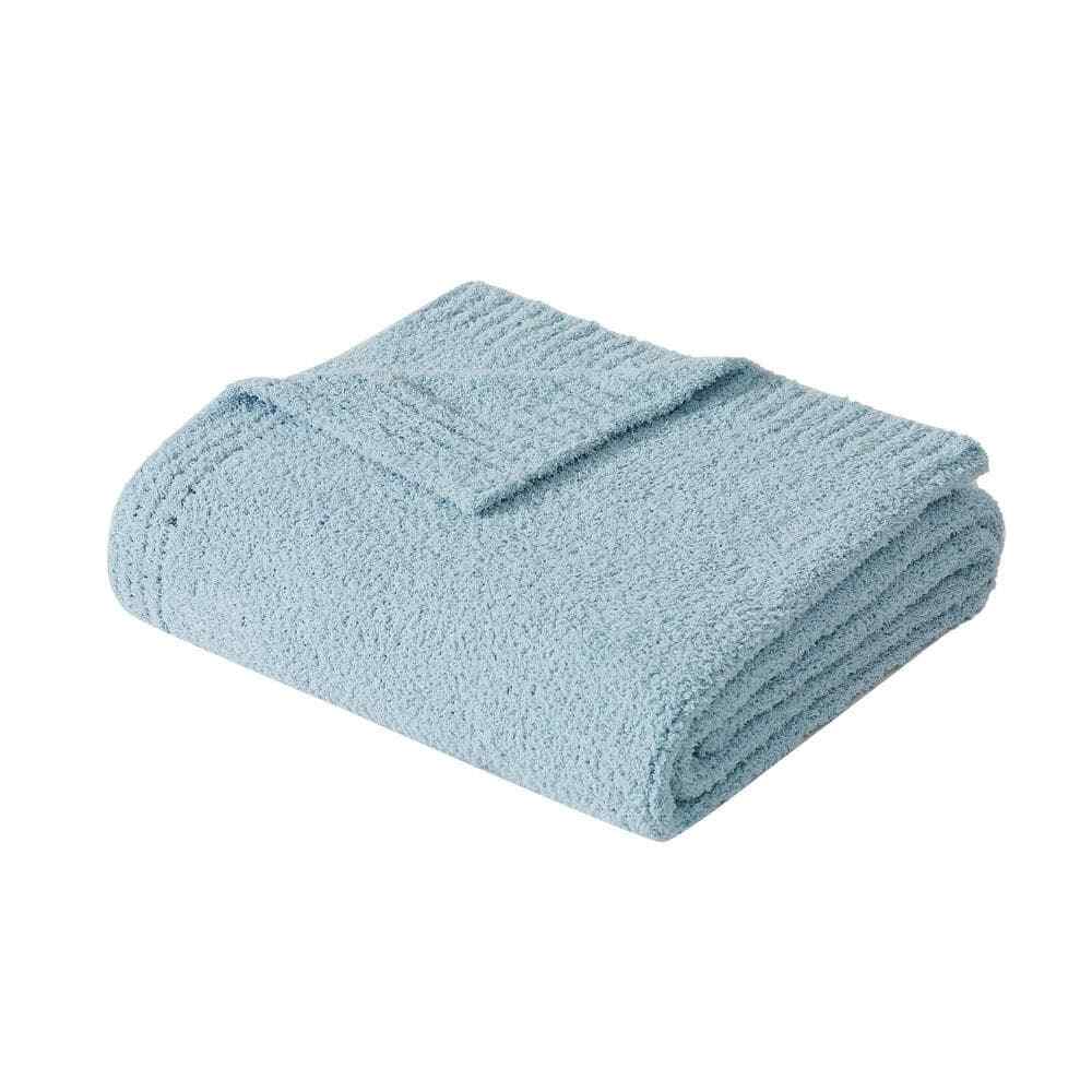 Cozy Knit Throw Light Blue Polyester 1-Piece 50 x 70 Throw Blanket