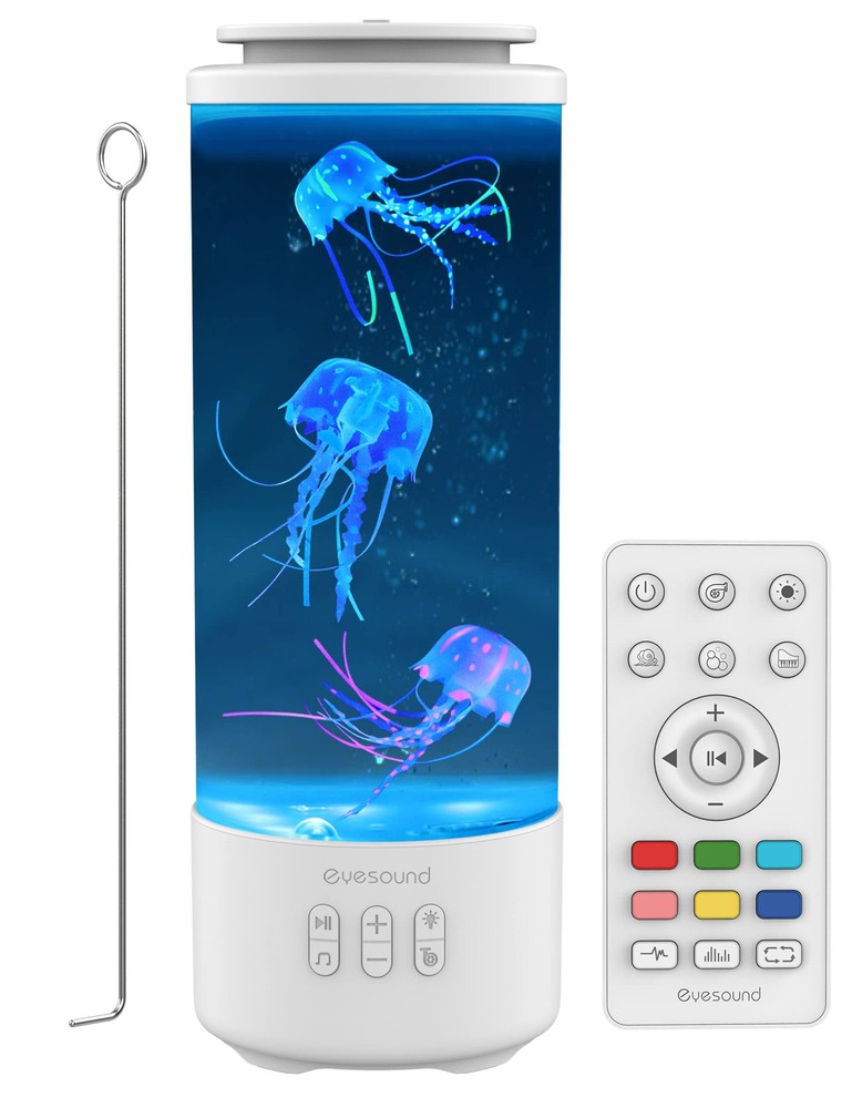Jellyfish Lamp Bluetooth Speaker, White Noise LED Jellyfish Aquarium Table La...