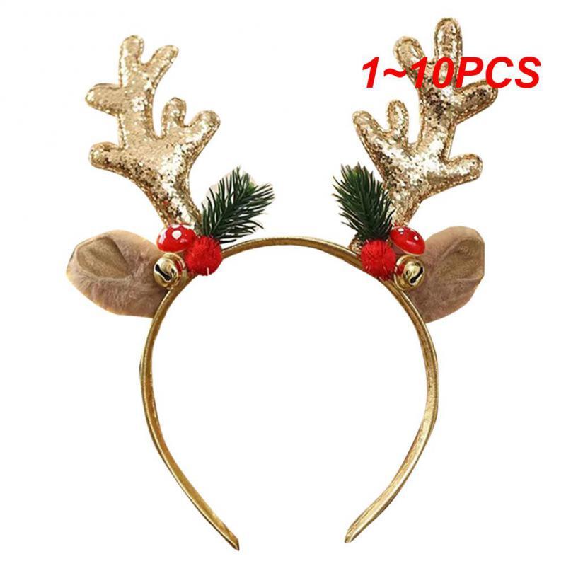 1~10PCS Christmas Headbands Sequins Reindeer Antlers Ears Hair Clips For Women G